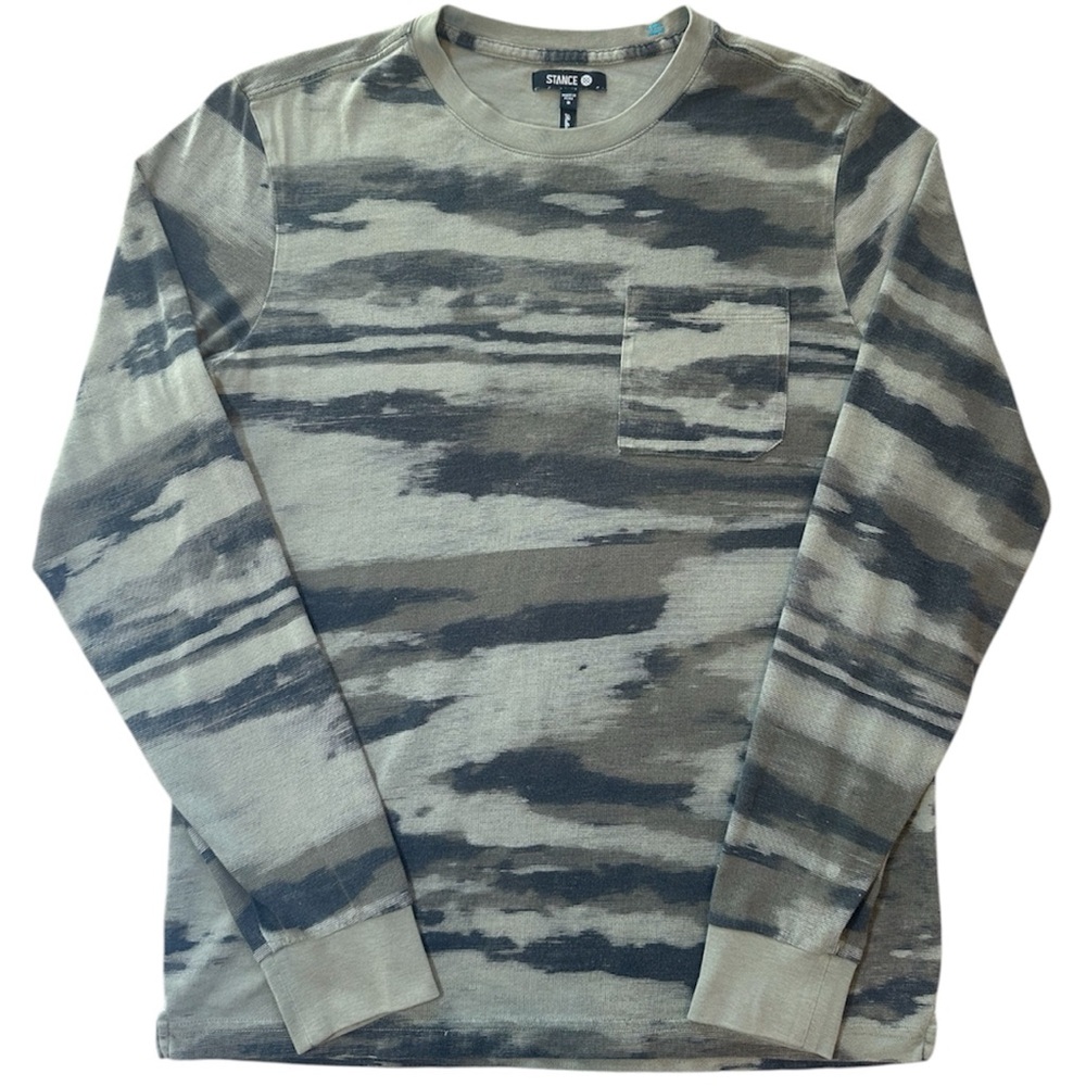 Stance Men's Gray Camo Long Sleeve Tee Camouflage Cotton Shirt Size Small
